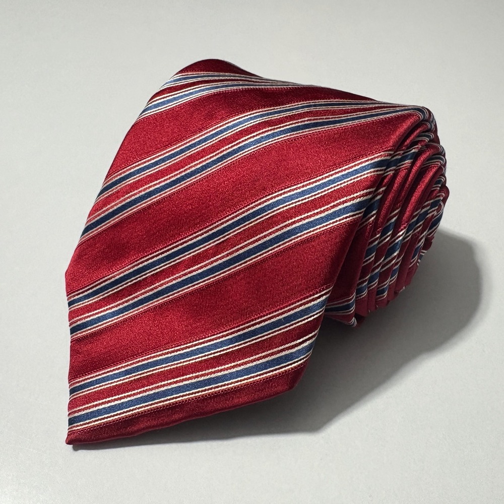 CANALI Tie 3.75 x 57" Necktie Red Blue Striped Luxury Designer 100% Silk Italy